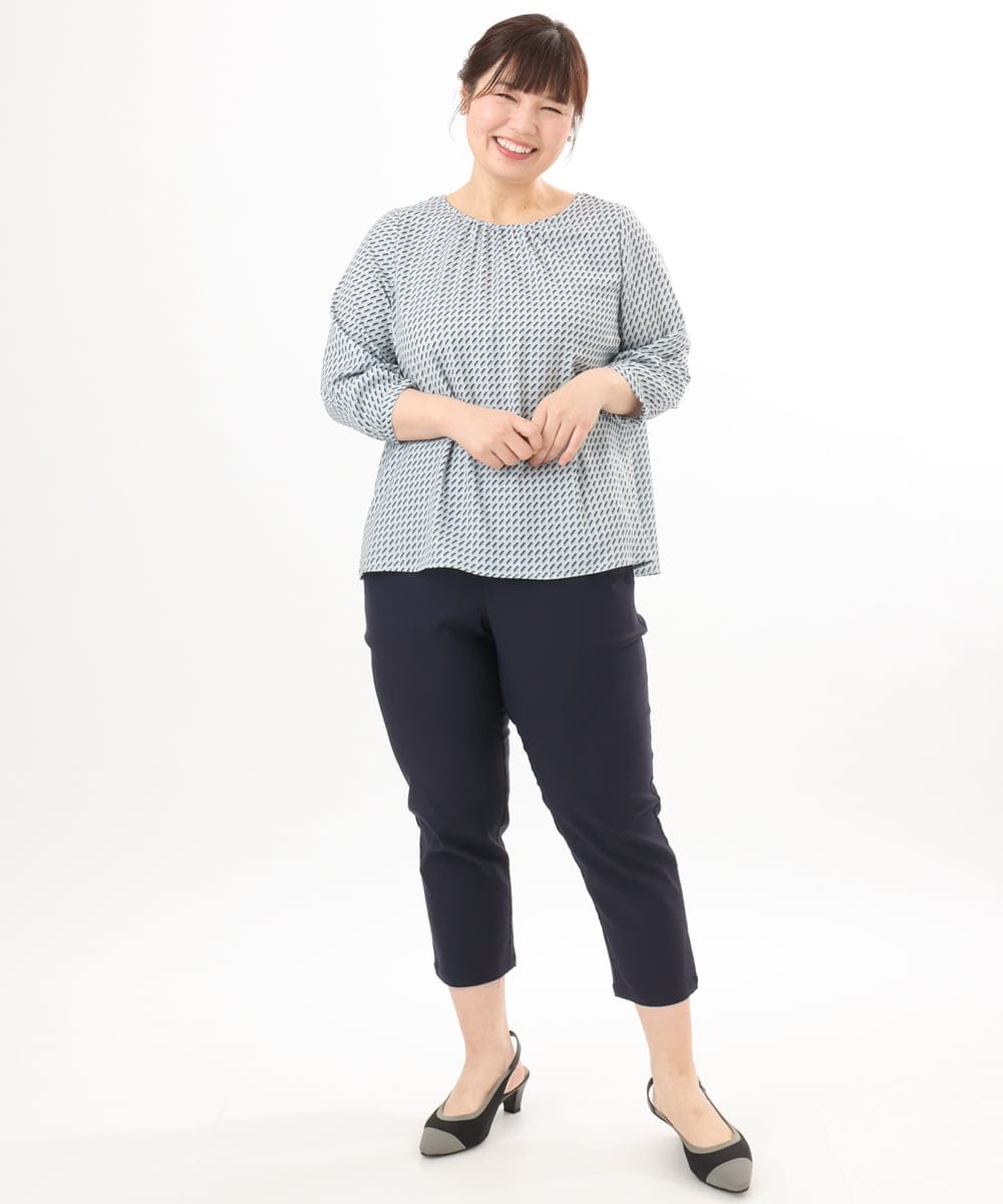 OLLGD26089 eur3(エウルキューブ) 【シリーズ累計販売2万枚！/大きいサイズ】さらさらストレッチカットレングステーパードパンツ ネイビー