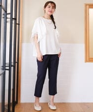 OLLGD26089 eur3(エウルキューブ) 【シリーズ累計販売2万枚！/大きいサイズ】さらさらストレッチカットレングステーパードパンツ ネイビー