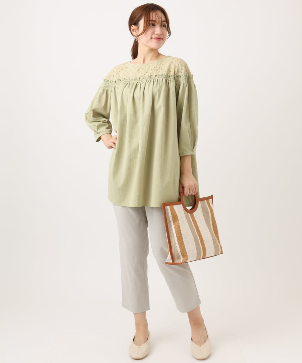 OLLGD26089 eur3(エウルキューブ) 【シリーズ累計販売2万枚！/大きいサイズ】さらさらストレッチカットレングステーパードパンツ グレージュ