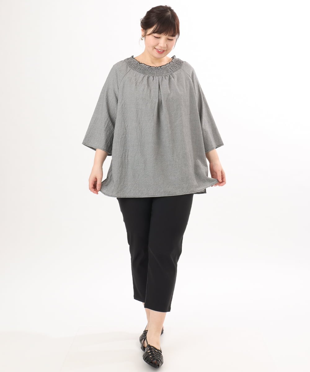 OLLGD26089 eur3(エウルキューブ) 【シリーズ累計販売2万枚！/大きいサイズ】さらさらストレッチカットレングステーパードパンツ ブラック