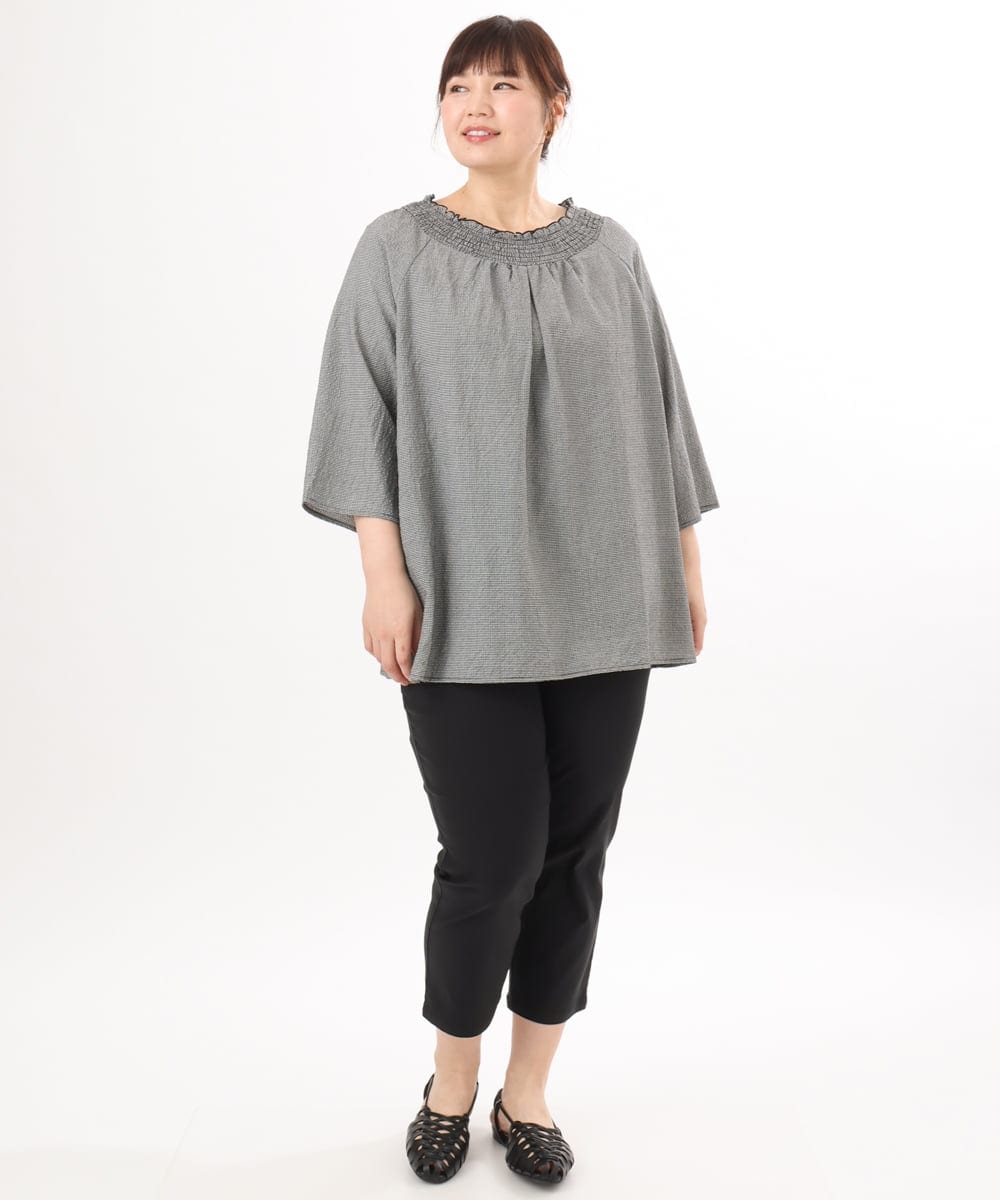 OLLGD26089 eur3(エウルキューブ) 【シリーズ累計販売2万枚！/大きいサイズ】さらさらストレッチカットレングステーパードパンツ ブラック