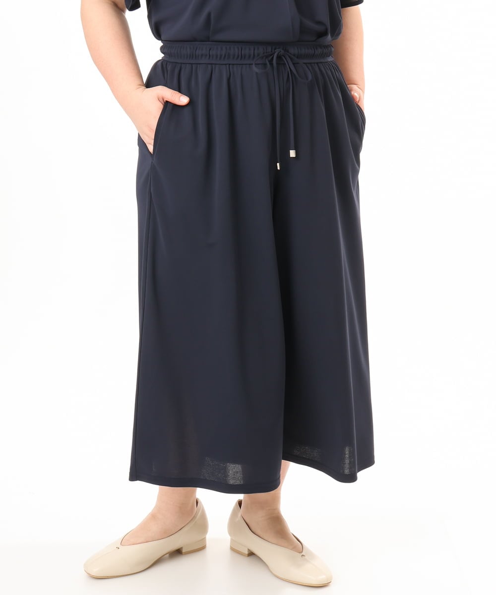 OLLGD29089 eur3(エウルキューブ) 【WEB先行販売】【大きいサイズ/接触冷感/セットアップ対応】ジャージーワイドパンツ ネイビー