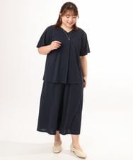 OLLGD29089 eur3(エウルキューブ) 【WEB先行販売】【大きいサイズ/接触冷感/セットアップ対応】ジャージーワイドパンツ ネイビー