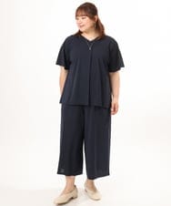 OLLGD29089 eur3(エウルキューブ) 【WEB先行販売】【大きいサイズ/接触冷感/セットアップ対応】ジャージーワイドパンツ ネイビー