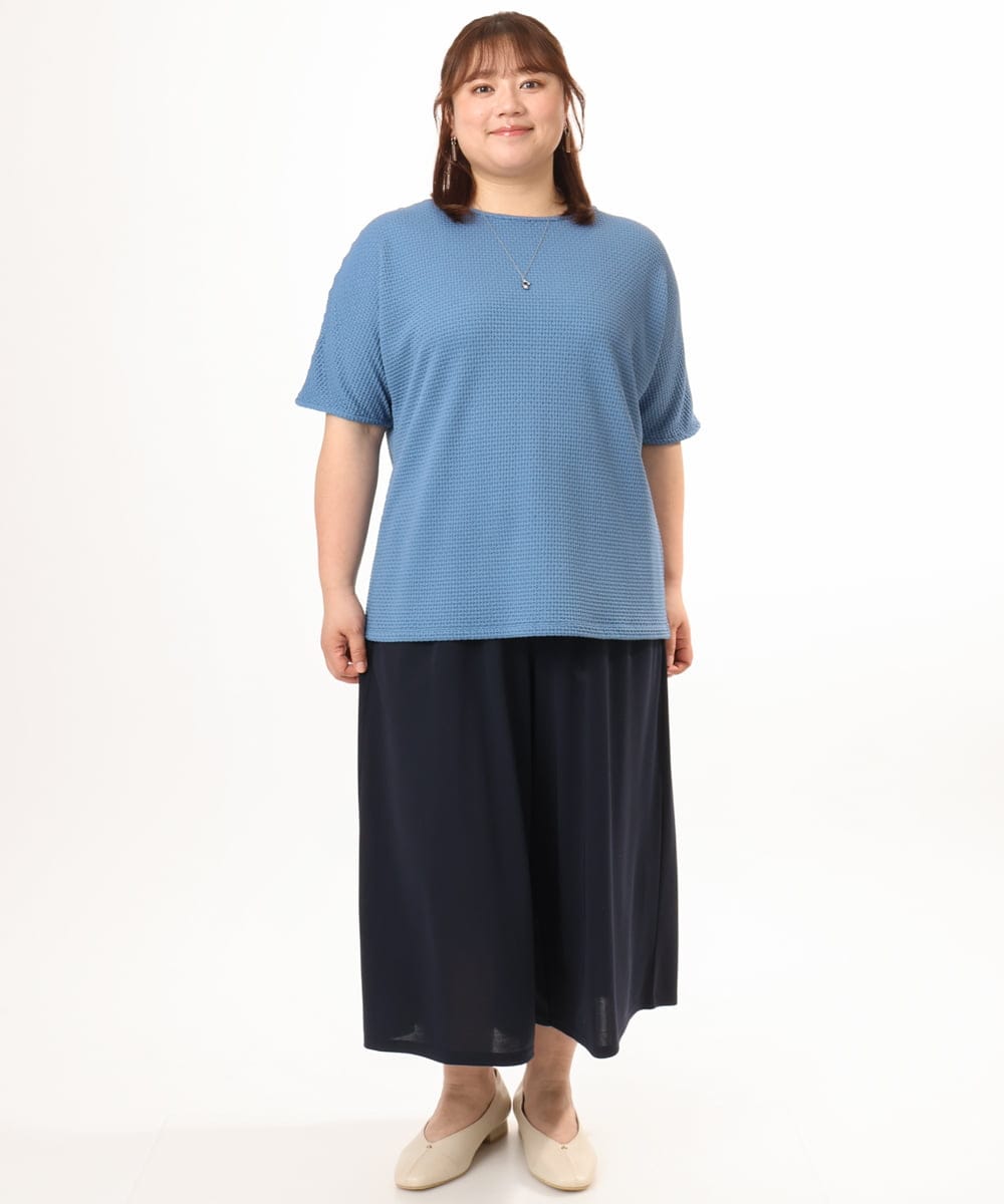 OLLGD29089 eur3(エウルキューブ) 【WEB先行販売】【大きいサイズ/接触冷感/セットアップ対応】ジャージーワイドパンツ ネイビー