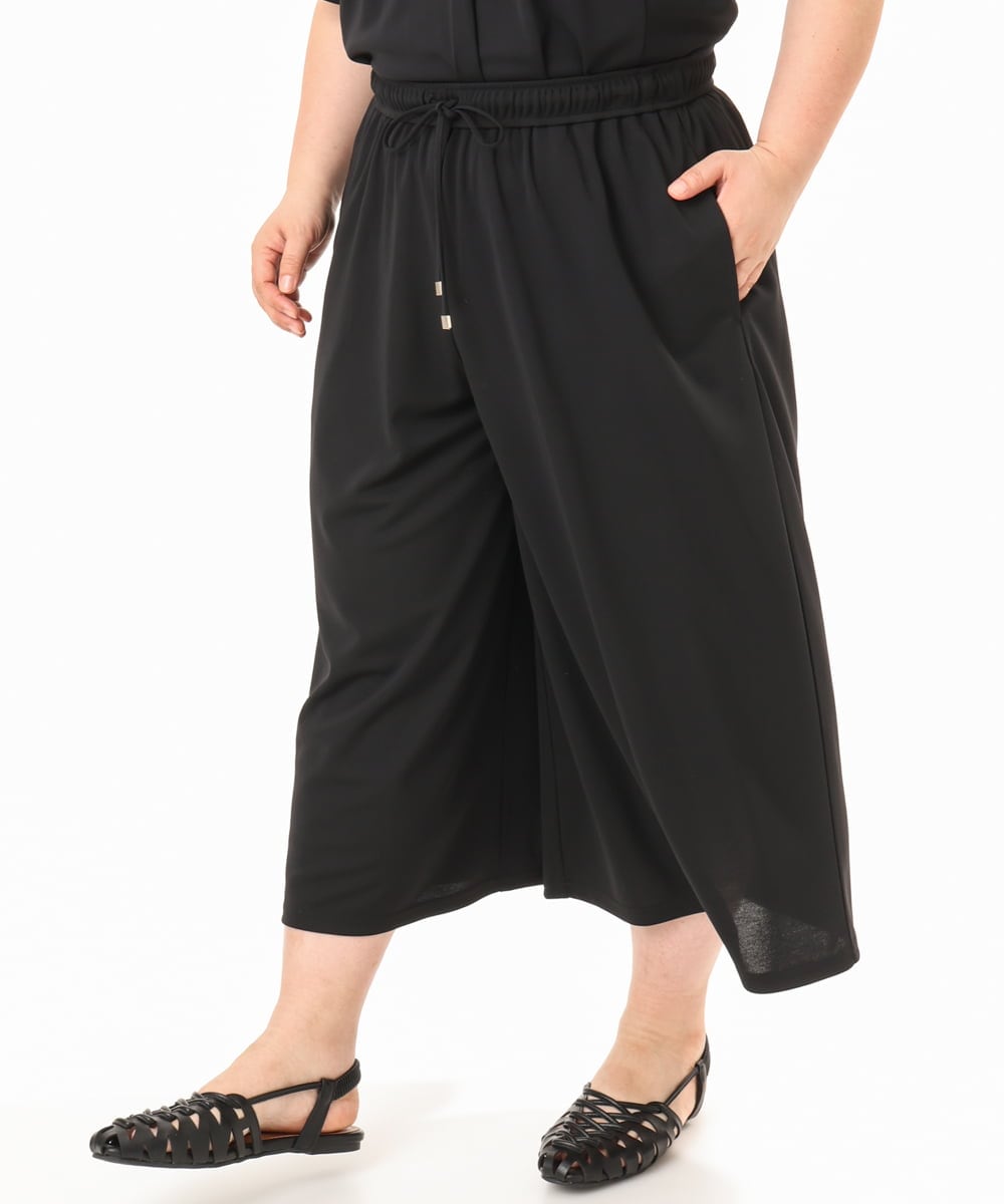 OLLGD29089 eur3(エウルキューブ) 【WEB先行販売】【大きいサイズ/接触冷感/セットアップ対応】ジャージーワイドパンツ ブラック