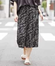 OLLGJ34079 eur3(エウルキューブ) 【大きいサイズ/接触冷感】風通り抜群！ストレッチワイドパンツ ベージュ(82)（花柄）