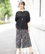 OLLGJ34079 eur3(エウルキューブ) 【大きいサイズ/接触冷感】風通り抜群！ストレッチワイドパンツ ベージュ(82)（花柄）