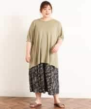 OLLGJ34079 eur3(エウルキューブ) 【大きいサイズ/接触冷感】風通り抜群！ストレッチワイドパンツ ベージュ(82)（花柄）