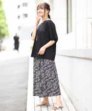 OLLGJ34079 eur3(エウルキューブ) 【大きいサイズ/接触冷感】風通り抜群！ストレッチワイドパンツ ベージュ(82)（花柄）