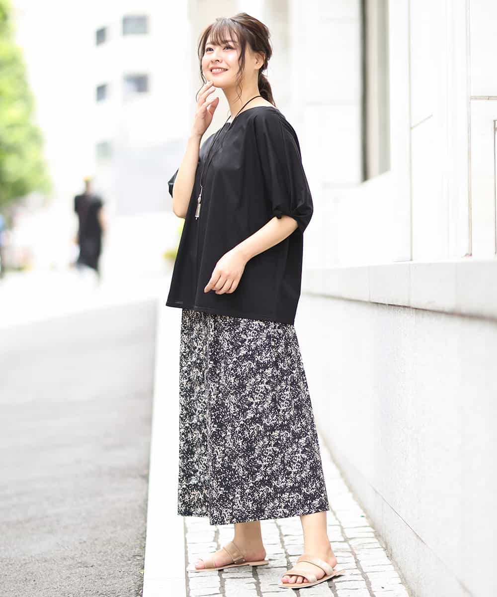 OLLGJ34079 eur3(エウルキューブ) 【大きいサイズ/接触冷感】風通り抜群！ストレッチワイドパンツ ベージュ(82)（花柄）