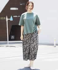 OLLGJ34079 eur3(エウルキューブ) 【大きいサイズ/接触冷感】風通り抜群！ストレッチワイドパンツ ベージュ(82)（花柄）
