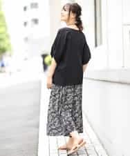 OLLGJ34079 eur3(エウルキューブ) 【大きいサイズ/接触冷感】風通り抜群！ストレッチワイドパンツ ベージュ(82)（花柄）