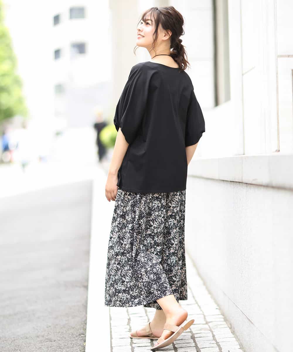 OLLGJ34079 eur3(エウルキューブ) 【大きいサイズ/接触冷感】風通り抜群！ストレッチワイドパンツ ベージュ(82)（花柄）