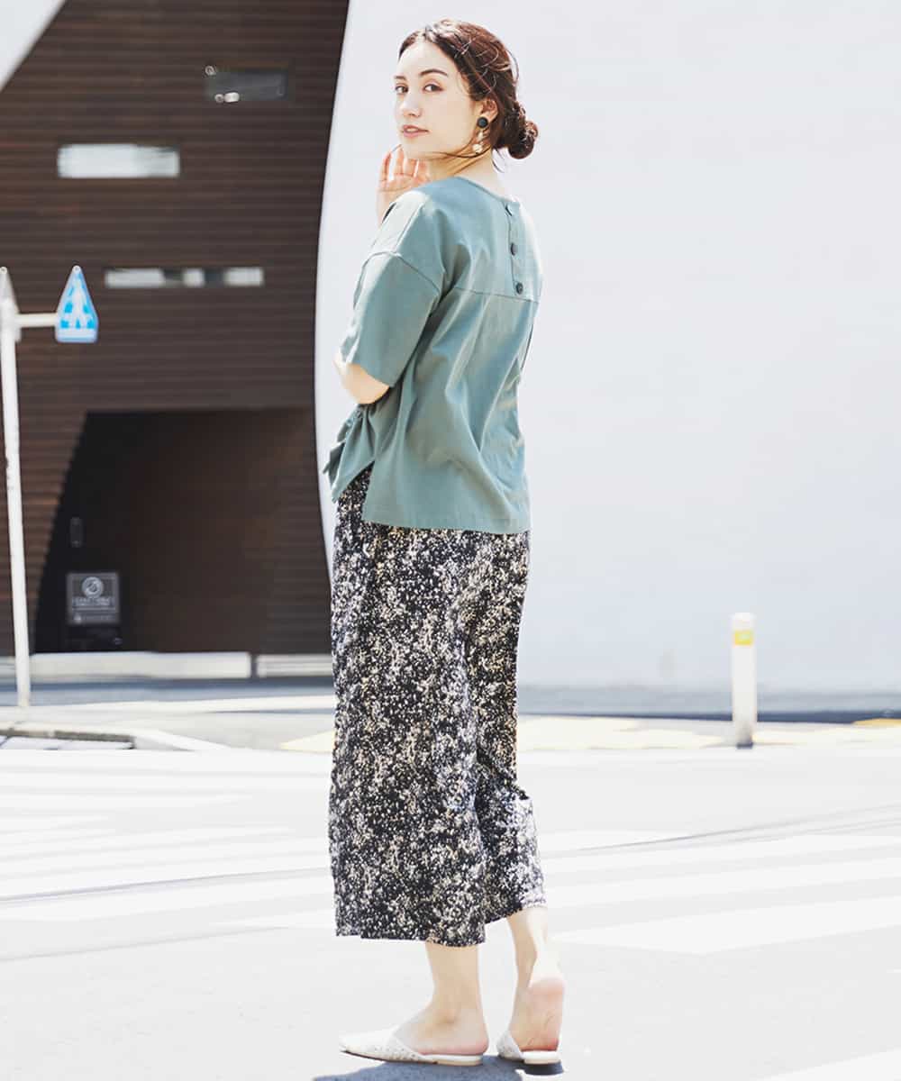 OLLGJ34079 eur3(エウルキューブ) 【大きいサイズ/接触冷感】風通り抜群！ストレッチワイドパンツ ベージュ(82)（花柄）