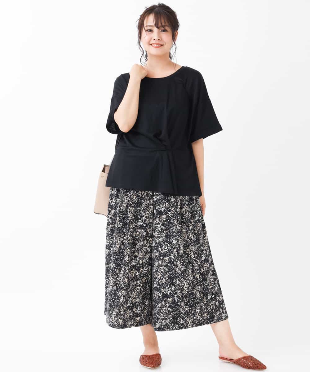 OLLGJ34079 eur3(エウルキューブ) 【大きいサイズ/接触冷感】風通り抜群！ストレッチワイドパンツ ベージュ(82)（花柄）