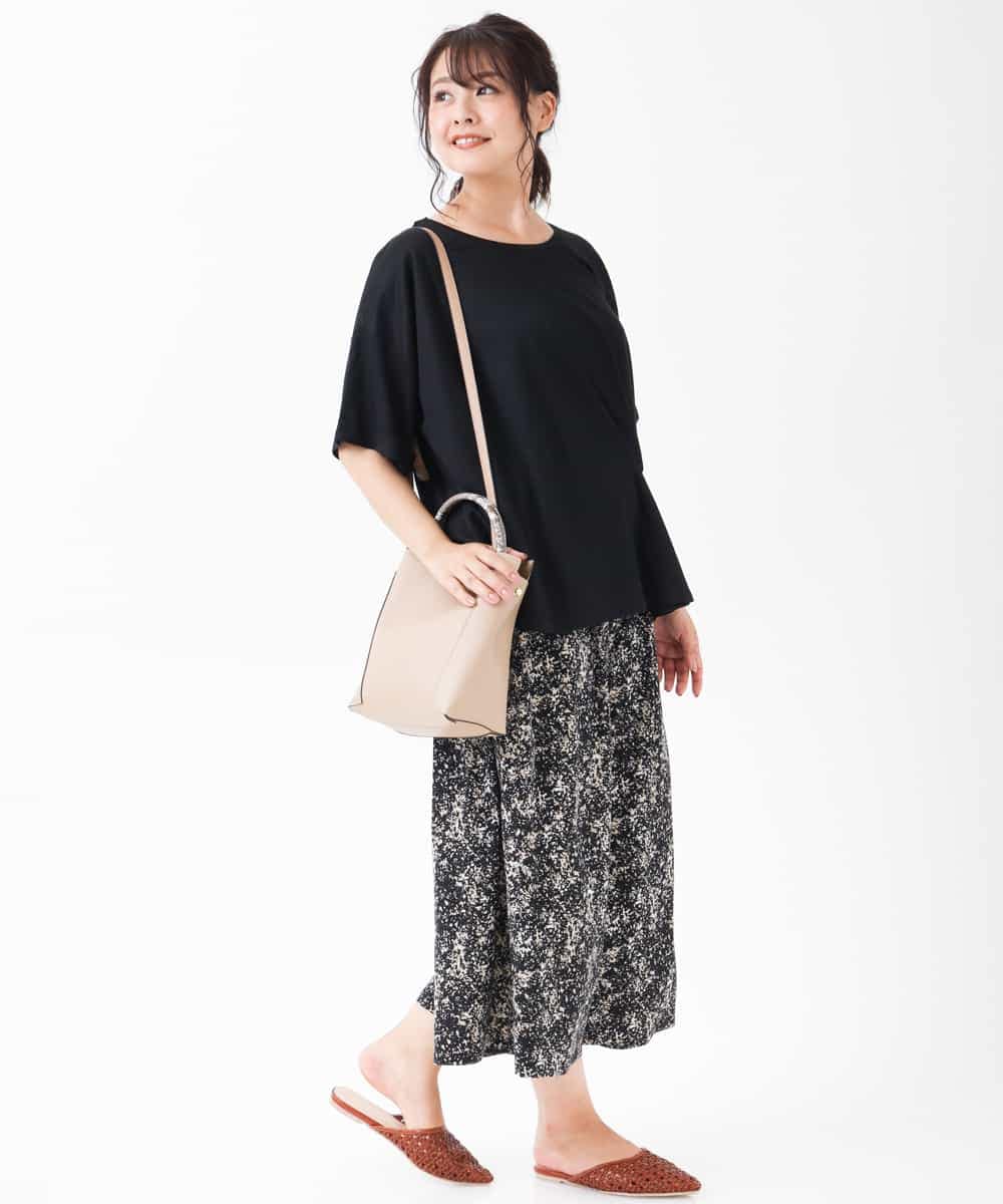OLLGJ34079 eur3(エウルキューブ) 【大きいサイズ/接触冷感】風通り抜群！ストレッチワイドパンツ ベージュ(82)（花柄）