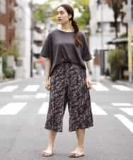 OLLGJ34079 eur3(エウルキューブ) 【大きいサイズ/接触冷感】風通り抜群！ストレッチワイドパンツ ベージュ(82)（花柄）