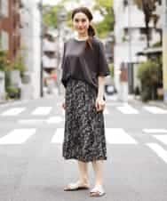OLLGJ34079 eur3(エウルキューブ) 【大きいサイズ/接触冷感】風通り抜群！ストレッチワイドパンツ ベージュ(82)（花柄）