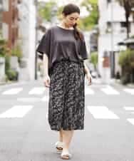 OLLGJ34079 eur3(エウルキューブ) 【大きいサイズ/接触冷感】風通り抜群！ストレッチワイドパンツ ベージュ(82)（花柄）