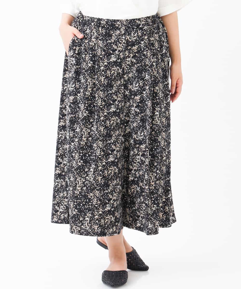 OLLGJ34079 eur3(エウルキューブ) 【大きいサイズ/接触冷感】風通り抜群！ストレッチワイドパンツ ベージュ(82)（花柄）