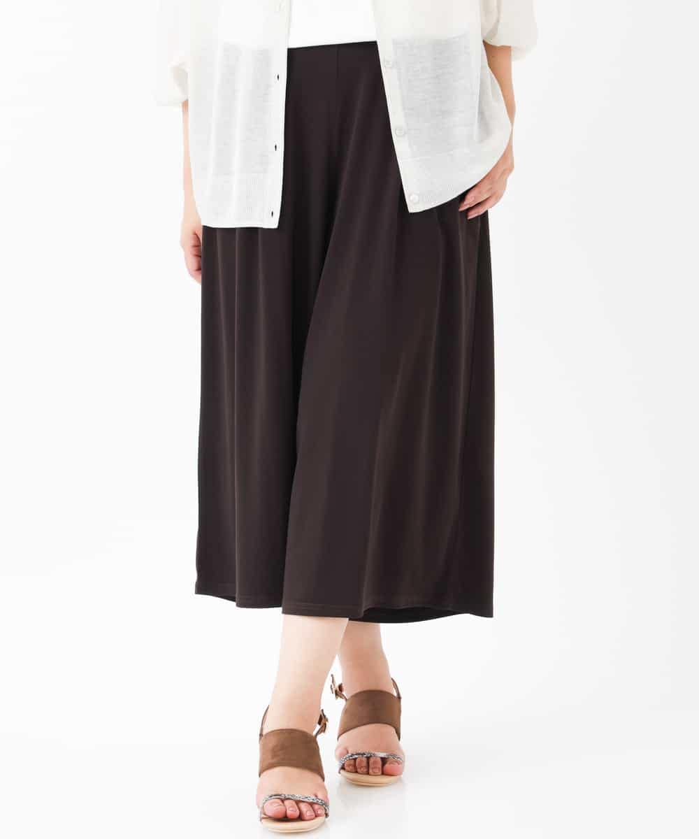 OLLGJ34079 eur3(エウルキューブ) 【大きいサイズ/接触冷感】風通り抜群！ストレッチワイドパンツ ブラウン(87)
