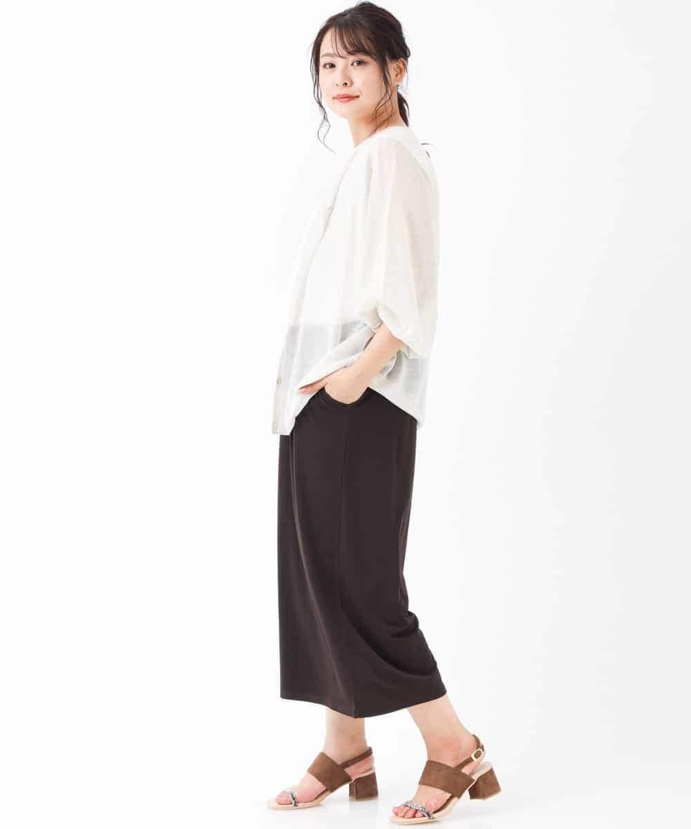 OLLGJ34079 eur3(エウルキューブ) 【大きいサイズ/接触冷感】風通り抜群！ストレッチワイドパンツ ブラウン(87)