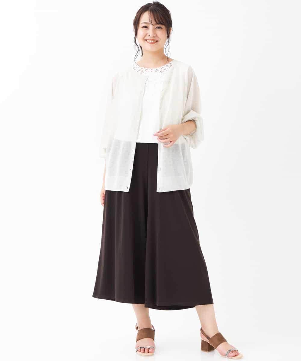 OLLGJ34079 eur3(エウルキューブ) 【大きいサイズ/接触冷感】風通り抜群！ストレッチワイドパンツ ブラウン(87)