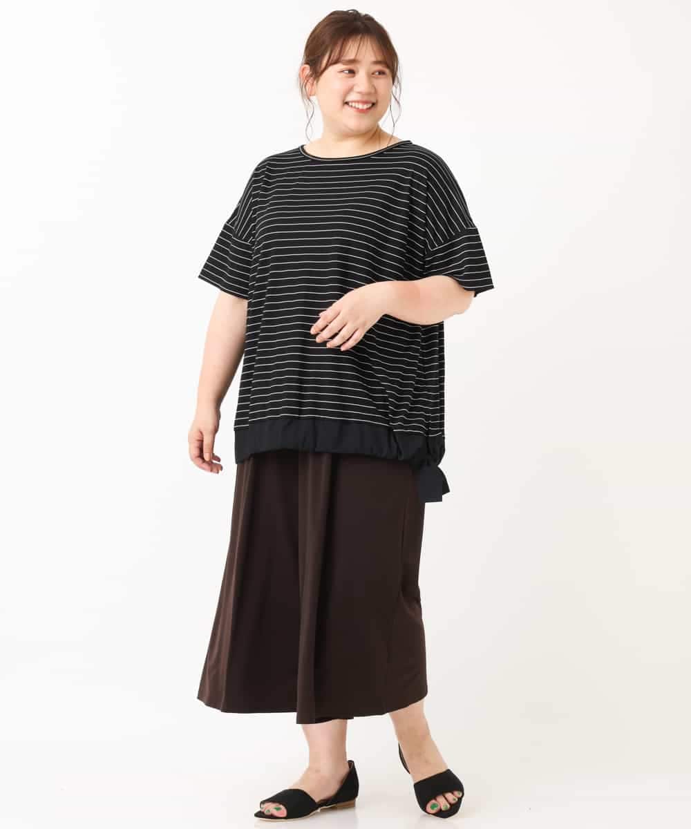 OLLGJ34079 eur3(エウルキューブ) 【大きいサイズ/接触冷感】風通り抜群！ストレッチワイドパンツ ブラウン(87)