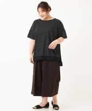 OLLGJ34079 eur3(エウルキューブ) 【大きいサイズ/接触冷感】風通り抜群！ストレッチワイドパンツ ブラウン(87)