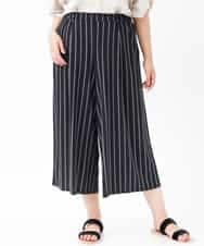 OLLGJ34079 eur3(エウルキューブ) 【大きいサイズ/接触冷感】風通り抜群！ストレッチワイドパンツ ダークグレー(93)（ストライプ）