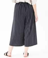 OLLGJ34079 eur3(エウルキューブ) 【大きいサイズ/接触冷感】風通り抜群！ストレッチワイドパンツ ダークグレー(93)（ストライプ）