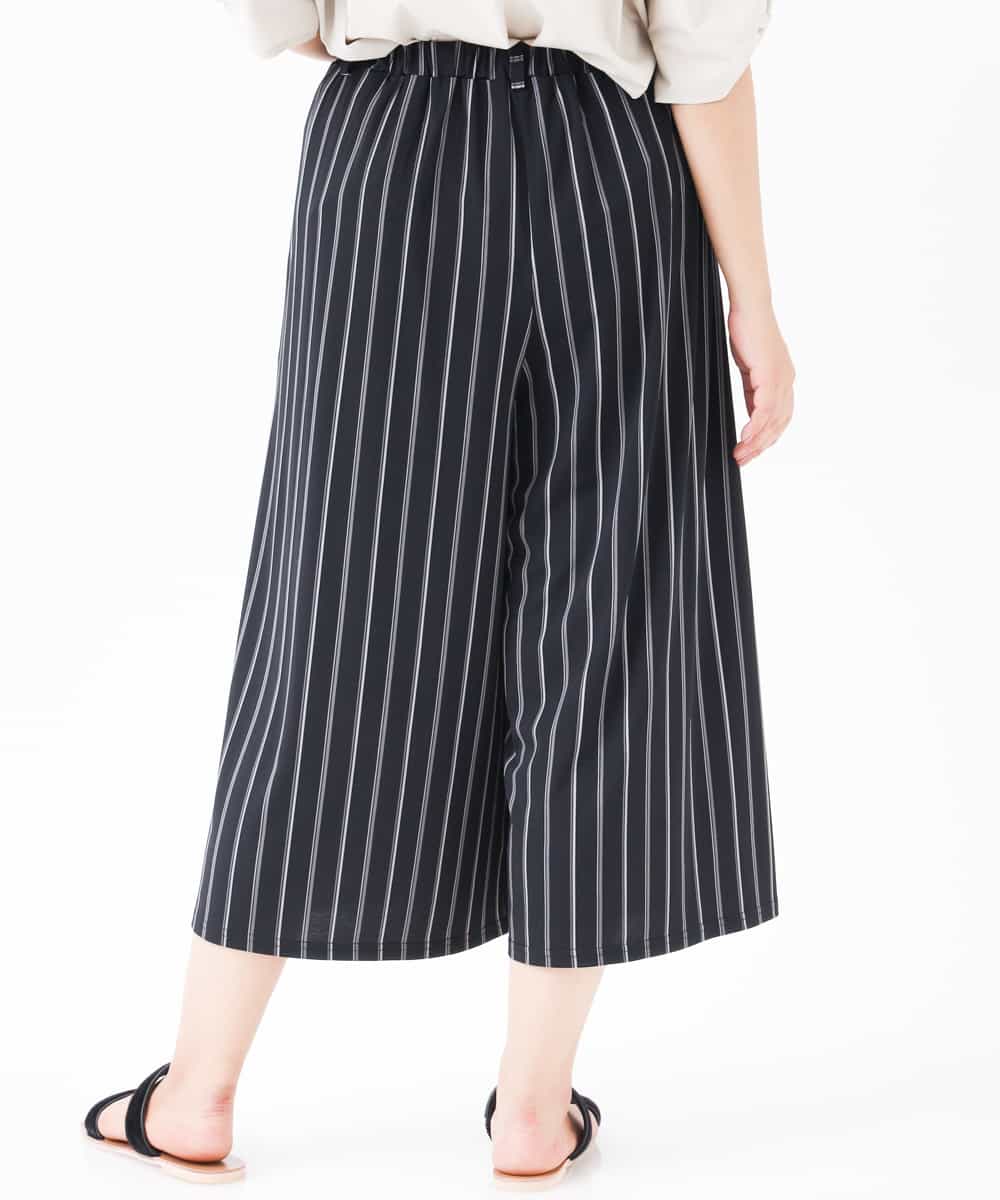 OLLGJ34079 eur3(エウルキューブ) 【大きいサイズ/接触冷感】風通り抜群！ストレッチワイドパンツ ダークグレー(93)（ストライプ）