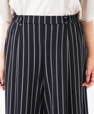 OLLGJ34079 eur3(エウルキューブ) 【大きいサイズ/接触冷感】風通り抜群！ストレッチワイドパンツ ダークグレー(93)（ストライプ）