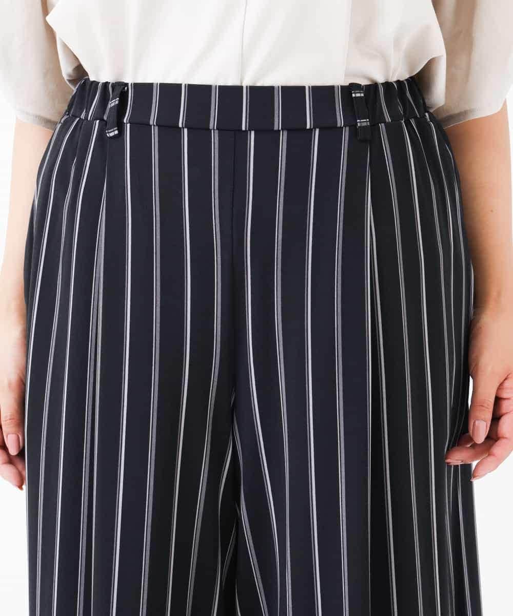 OLLGJ34079 eur3(エウルキューブ) 【大きいサイズ/接触冷感】風通り抜群！ストレッチワイドパンツ ダークグレー(93)（ストライプ）
