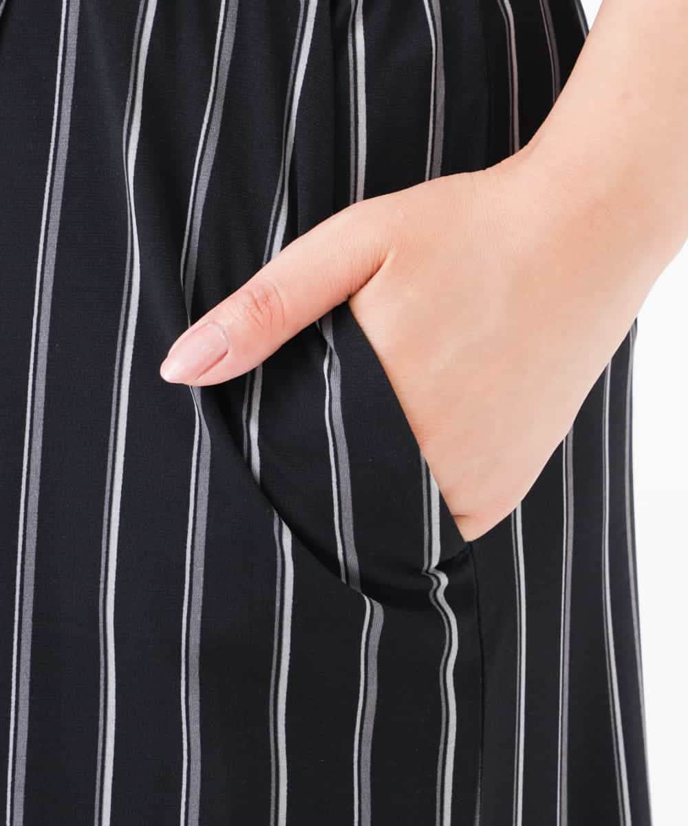 OLLGJ34079 eur3(エウルキューブ) 【大きいサイズ/接触冷感】風通り抜群！ストレッチワイドパンツ ダークグレー(93)（ストライプ）