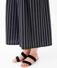 OLLGJ34079 eur3(エウルキューブ) 【大きいサイズ/接触冷感】風通り抜群！ストレッチワイドパンツ ダークグレー(93)（ストライプ）