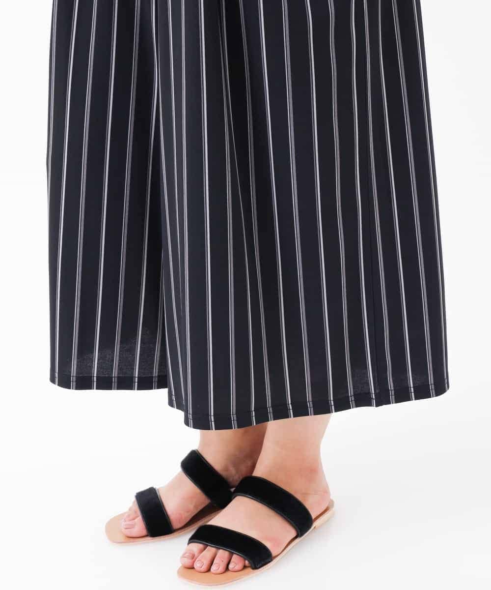 OLLGJ34079 eur3(エウルキューブ) 【大きいサイズ/接触冷感】風通り抜群！ストレッチワイドパンツ ダークグレー(93)（ストライプ）