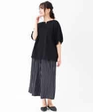 OLLGJ34079 eur3(エウルキューブ) 【大きいサイズ/接触冷感】風通り抜群！ストレッチワイドパンツ ダークグレー(93)（ストライプ）
