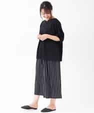 OLLGJ34079 eur3(エウルキューブ) 【大きいサイズ/接触冷感】風通り抜群！ストレッチワイドパンツ ダークグレー(93)（ストライプ）