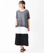 OLLGJ34079 eur3(エウルキューブ) 【大きいサイズ/接触冷感】風通り抜群！ストレッチワイドパンツ ブラック(94)