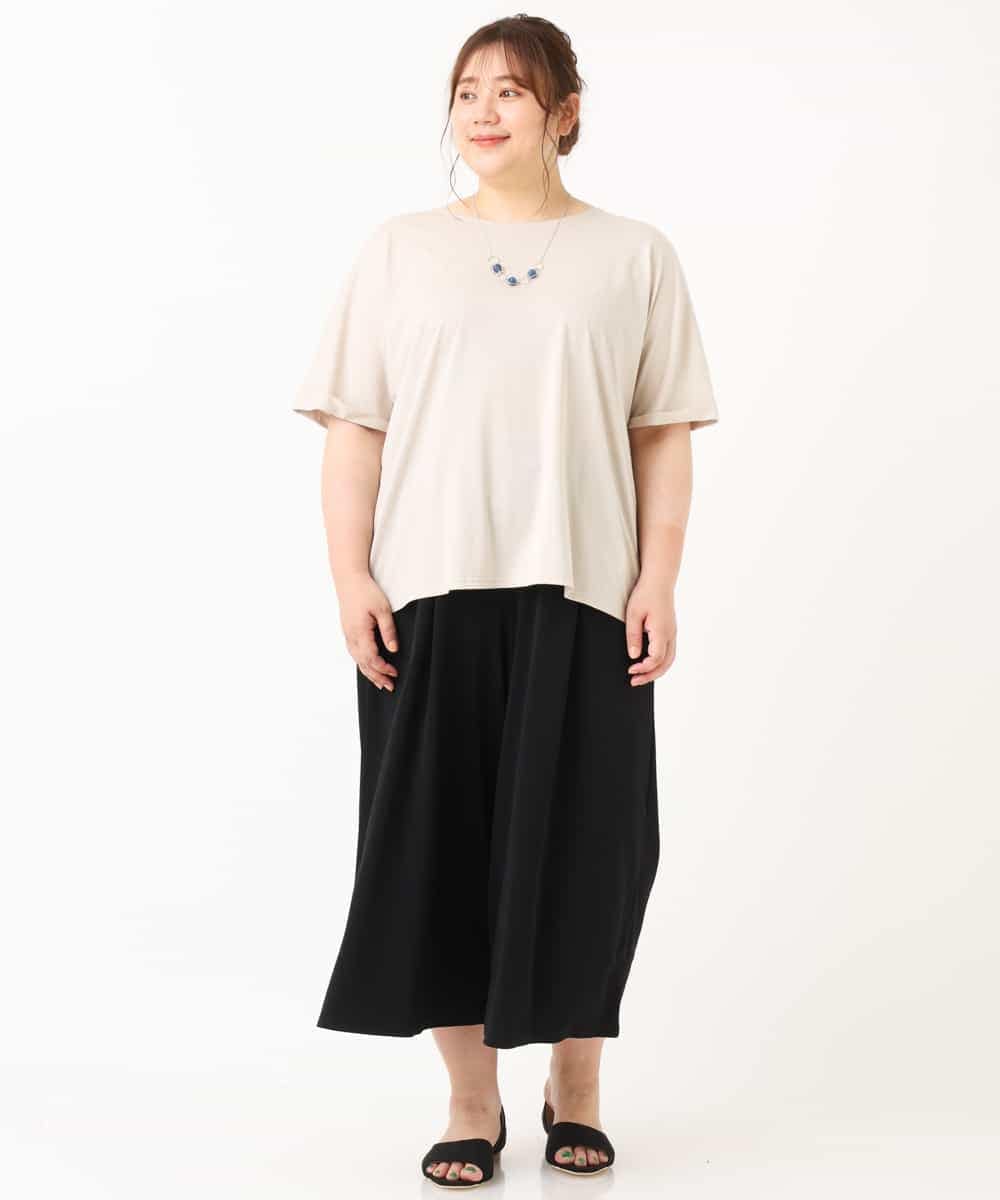 OLLGJ34079 eur3(エウルキューブ) 【大きいサイズ/接触冷感】風通り抜群！ストレッチワイドパンツ ブラック(94)