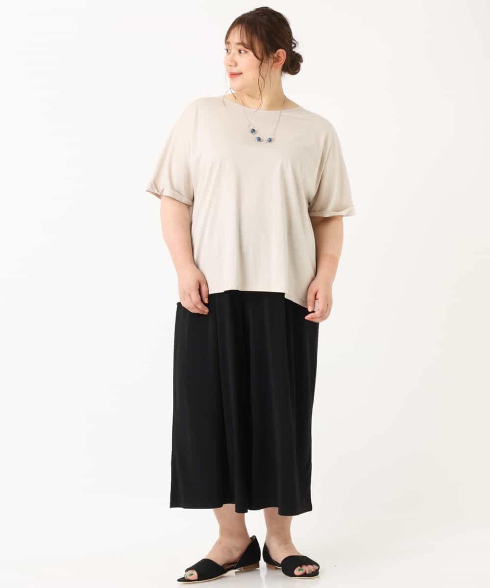 OLLGJ34079 eur3(エウルキューブ) 【大きいサイズ/接触冷感】風通り抜群！ストレッチワイドパンツ ブラック(94)