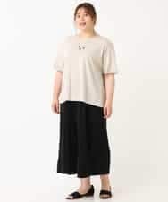 OLLGJ34079 eur3(エウルキューブ) 【大きいサイズ/接触冷感】風通り抜群！ストレッチワイドパンツ ブラック(94)