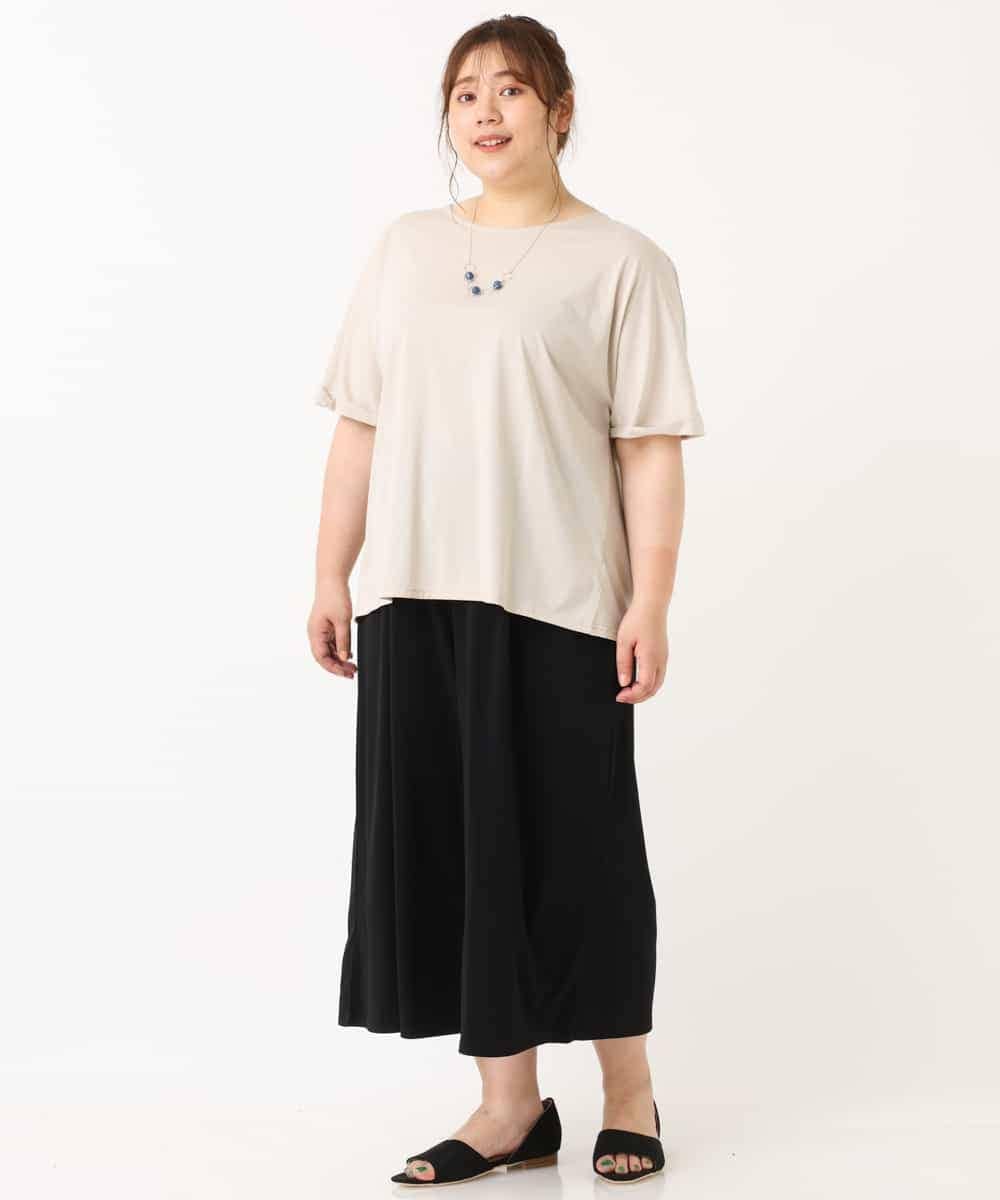 OLLGJ34079 eur3(エウルキューブ) 【大きいサイズ/接触冷感】風通り抜群！ストレッチワイドパンツ ブラック(94)