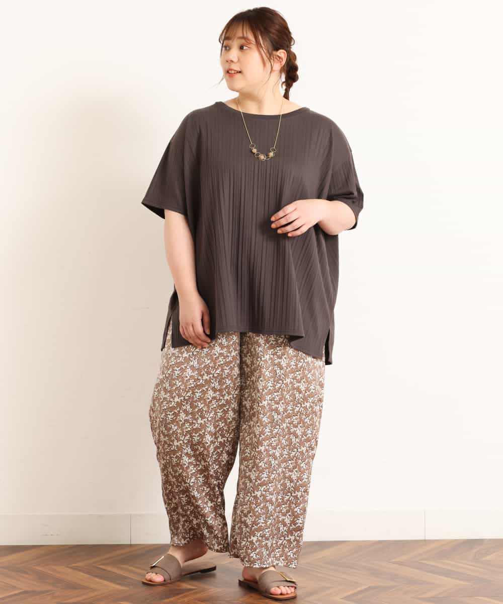 OLLGM24090 eur3(エウルキューブ) 【大きいサイズ】サテン小花プリントワイドパンツ モカ(84)
