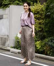 OLLGM24090 eur3(エウルキューブ) 【大きいサイズ】サテン小花プリントワイドパンツ モカ(84)