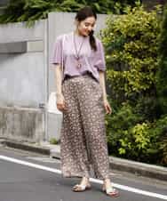 OLLGM24090 eur3(エウルキューブ) 【大きいサイズ】サテン小花プリントワイドパンツ モカ(84)