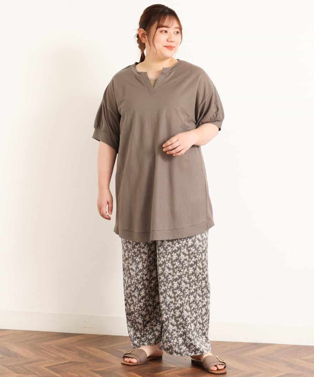 OLLGM24090 eur3(エウルキューブ) 【大きいサイズ】サテン小花プリントワイドパンツ グレー(92)