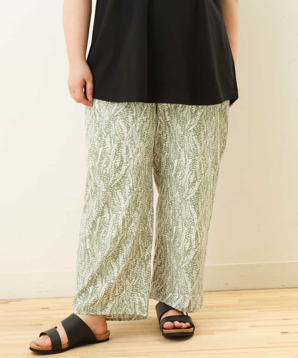 OLLGP31090 eur3(エウルキューブ) 【大きいサイズ】ボタニカルプリントパンツ グリーン(35)